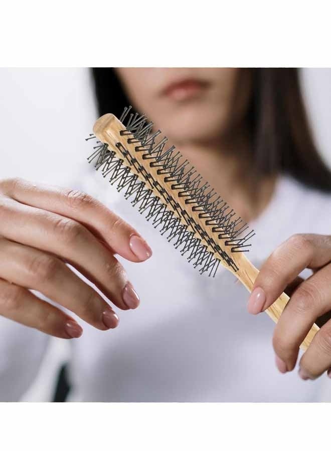 فرشاة تصفيف شعر صغيرة دائرية الشكل مكونة من قطعتين، مصنوعة من الخشب، مناسبة للشعر المجعد، فرشاة تصفيف صغيرة للاستخدام المنزلي، مقبض مريح للإمساك - Image 3